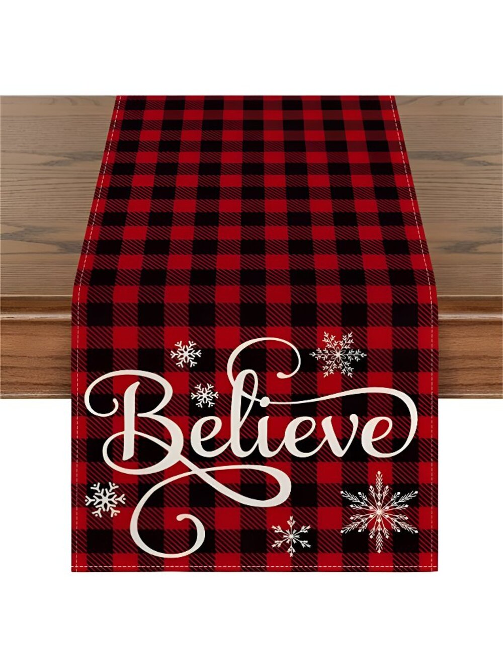 Red and Black Buffalo Plaid Believe Table Runner, Table Decoration 13 x 72 "